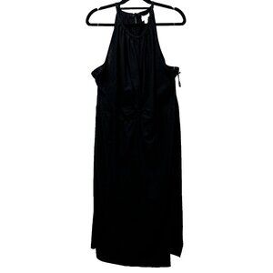 2/$30 Ava & Viv Linen Blend Halter Midi Dress Womens 2X Black Sundress Resort